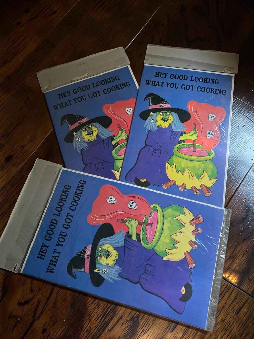 Vintage Halloween Jumbo Greeting Cards Lot 3 Witch Cauldron Unused